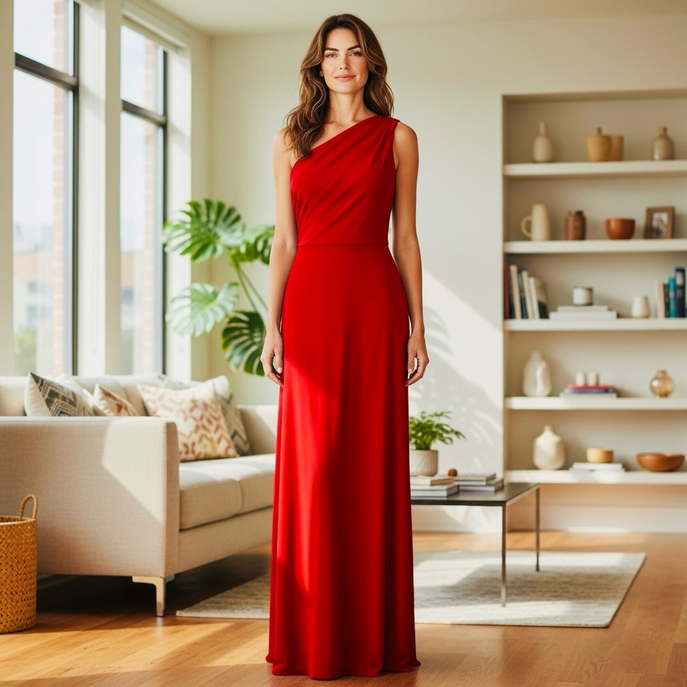 Ever Pretty Vibrant Red One-Shoulder Maxi Dress